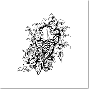 Betta Fish Flower Lineart Posters and Art